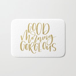Good Morning Gorgeous - Handlettered Calligraphy Design Bath Mat | Handlettering, Zusdesigns, Morning, Graphicdesign, Gorgeous, Calligraphy, Mug, Goodmorning, Typography, Gold 
