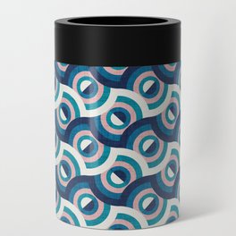 Here comes the sun // navy blue teal and blush pink 70s inspirational groovy geometric suns Can Cooler