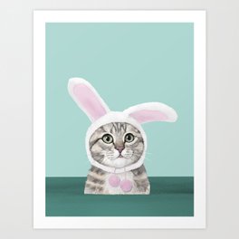 Floating Cat Bunny Art Print