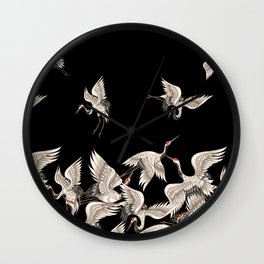 Seamless pattern with Japanese white cranes Wall Clock | Graphicdesign, Birds, Whitecranes, Cranes, Flyingcranes, Vintage, Retro, Illustration, Symbol, Japanese 