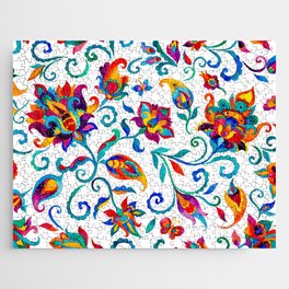 Exotic Oriental Chintz Summer Floral Pattern Jigsaw Puzzle