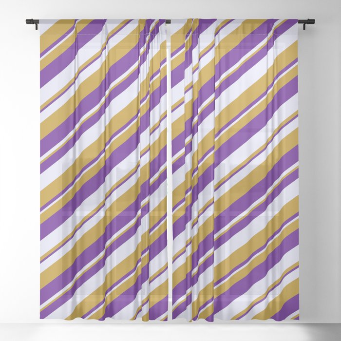 Dark Goldenrod, Indigo, and Lavender Colored Lined Pattern Sheer Curtain