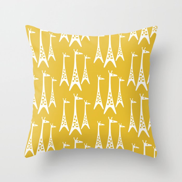 Mid Century Modern Giraffe Pattern 221 Mustard Yellow Throw Pillow