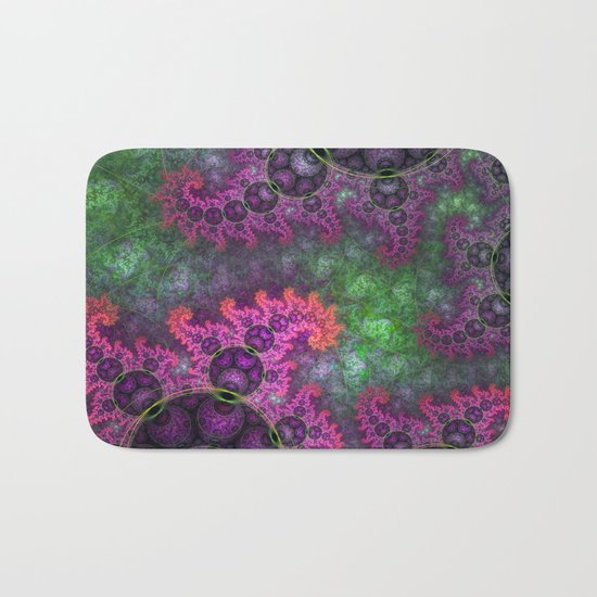 Dragon spirals in a green field, fractal art Bath Mat