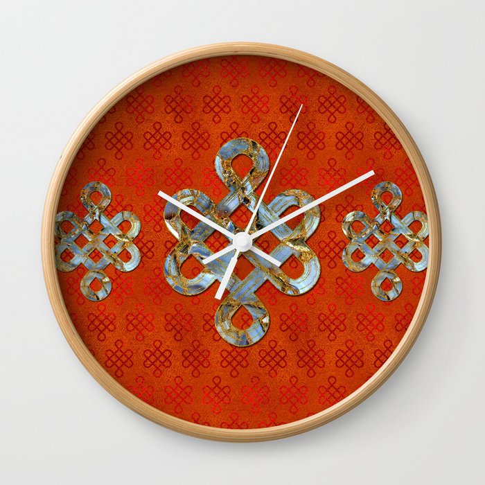 Decorative Marble and Gold Endless Knot symbol Wall Clock