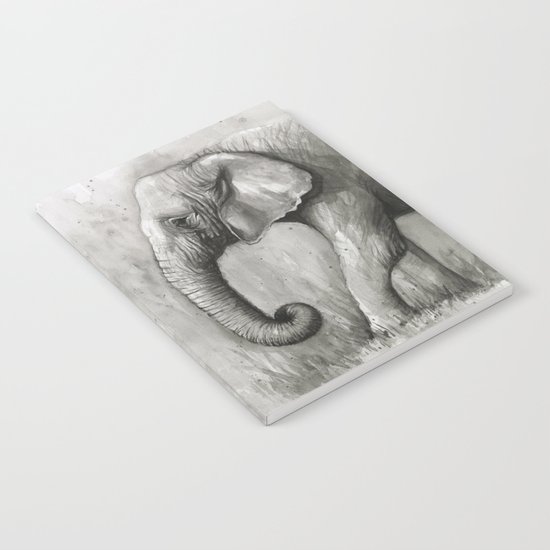 Elephant Black and White Watercolor Animals Notebook