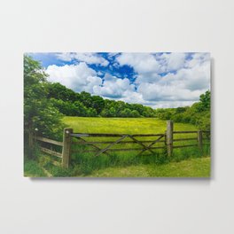 Summer Meadow Metal Print | Gate, Outdoors, Summermeadow, England, Grass, Retro, Trees, Summer, Clouds, Nature 