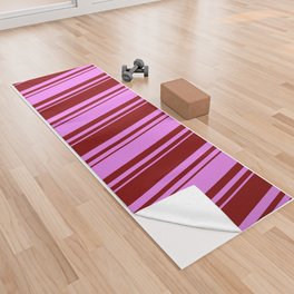 [ Thumbnail: Maroon & Violet Colored Lined Pattern Yoga Towel ]