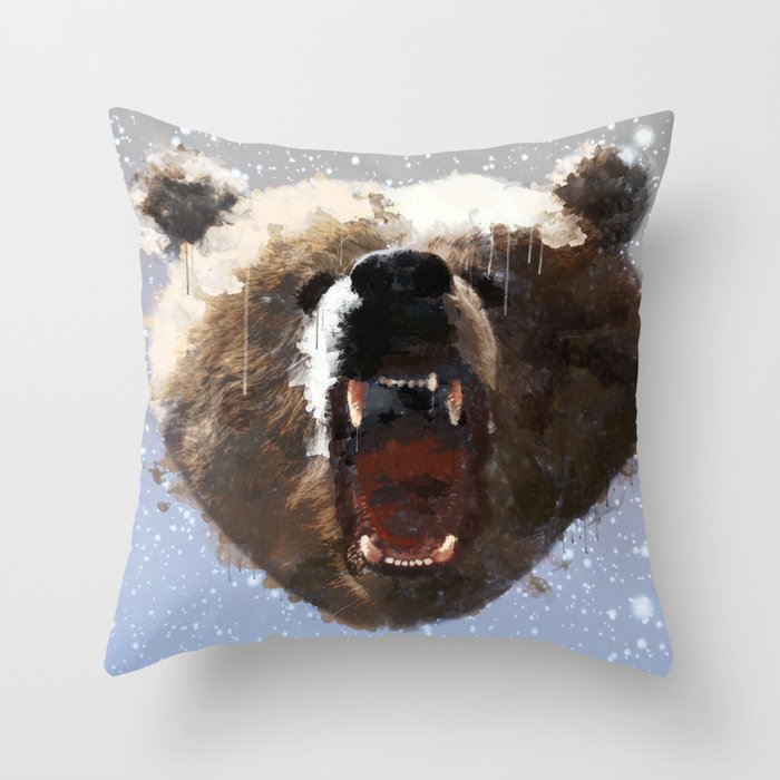 Grizzly Bear Face Watercolor Throw Pillow By Primeadventure