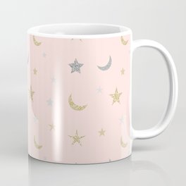 Gold and silver moon and star pattern on pink background Coffee Mug