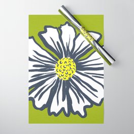 Mid-Century Modern Spring Daisy Flower Green Wrapping Paper