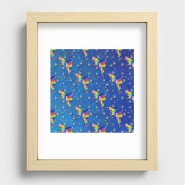 Colorful Shark Hand Drawn Design with Digital Bubbles on a Water Background Recessed Framed Print