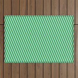 [ Thumbnail: Light Yellow, Green & Turquoise Colored Stripes Pattern Outdoor Rug ]