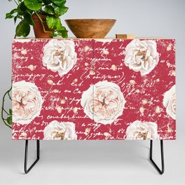 Shabby-Chic Watercolor Roses on Red Credenza