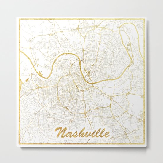 Nashville Map Gold Metal Print
