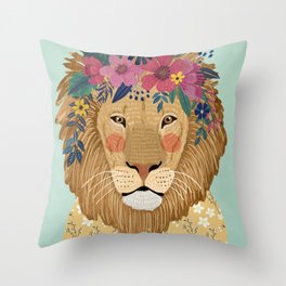 Lion with flowers Throw Pillow