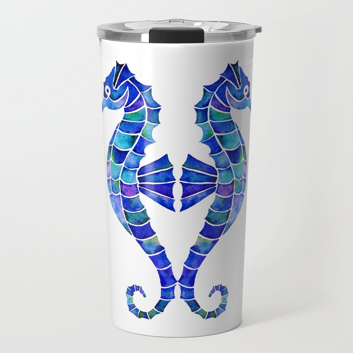 Watercolor Seahorses - Royal Blue Travel Mug
