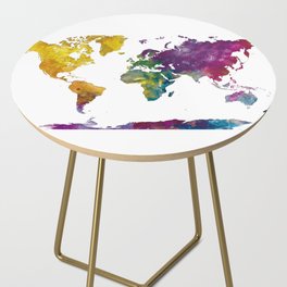 Watercolor World Map Side Table