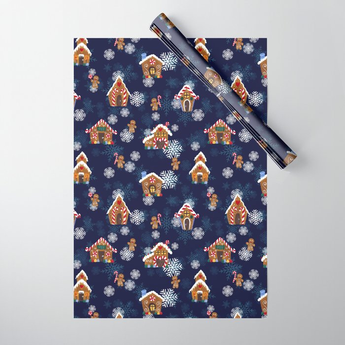 Gingerbread houses and snowflakes Wrapping Paper
