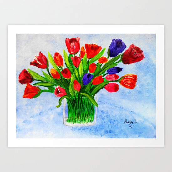 Short stem tulips Art Print