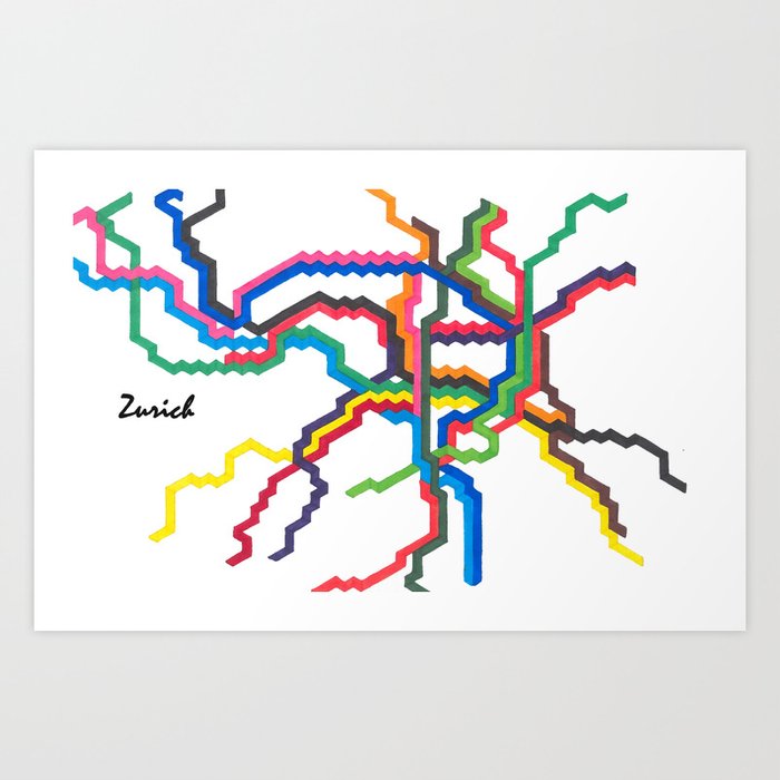Zurich Metro Map Art Print