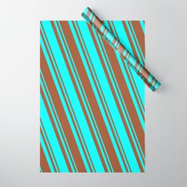 [ Thumbnail: Sienna & Cyan Colored Striped/Lined Pattern Wrapping Paper ]