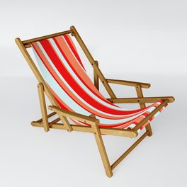 [ Thumbnail: Red, Light Cyan & Coral Colored Lines/Stripes Pattern Sling Chair ]