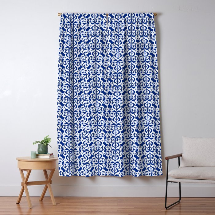 Ikat Moorish Damask Cobalt Blue And White Blackout Curtain By