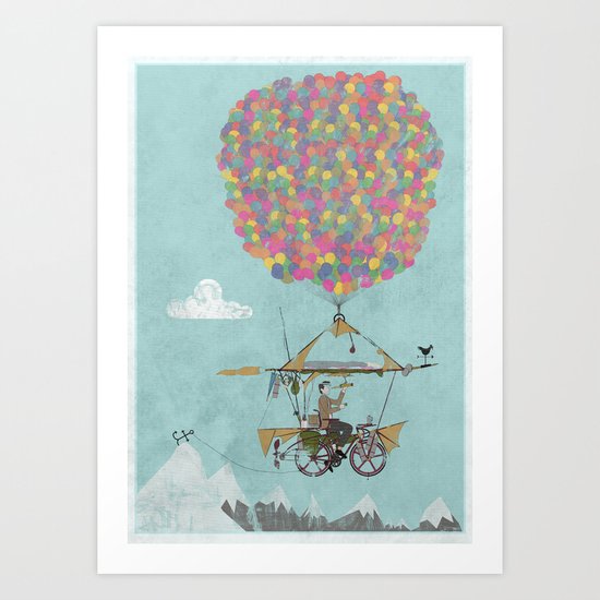Riding A Bicycle Through The Mountains Art Print