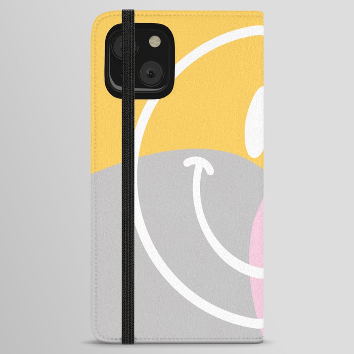 Happy Smiley 1 in Pink Grey Blue Mustard iPhone Wallet Case