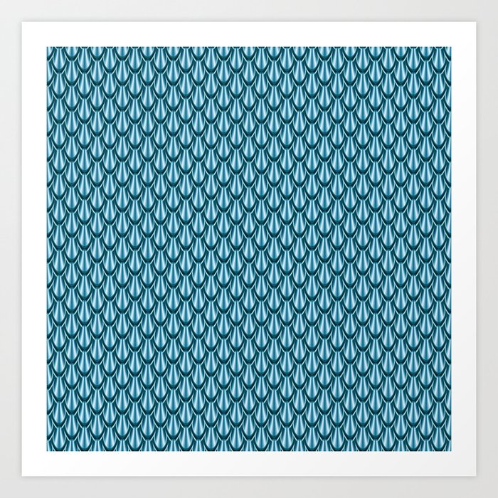 Gleaming Blue Metal Scalloped Scale Pattern Art Print