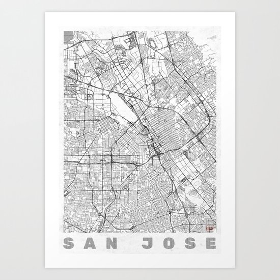 San Jose Map Line Art Print