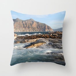 South Africa Photography - Ocean Waves Hitting The Rocks Throw Pillow