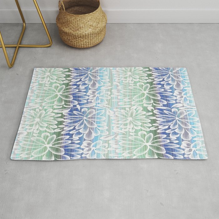 Floral Fancy Pattern in Green, Blue and White Rug by Jennifer Warmuth ...