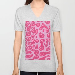 Pink Dripping Smiley V Neck T Shirt