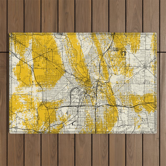 Akron USA - Yellow City Map Outdoor Rug
