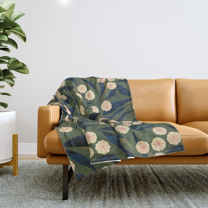 Green Floral Throw Blanket | Painting, Green, Floral, Flowers, Leaves, Nature, Pretty, Dark, Pattern, Texture