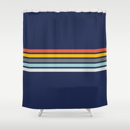 Multicolored Retro Stripes on blue Shower Curtain