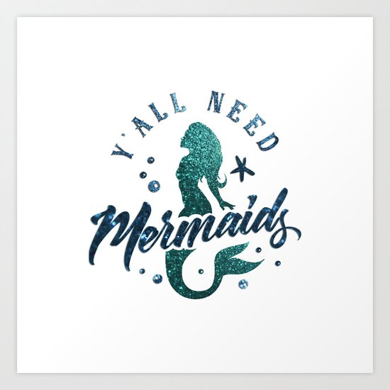 Mermaids - aqua and green glitter design Art Print