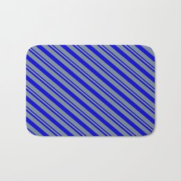 [ Thumbnail: Blue and Light Slate Gray Colored Stripes Pattern Bath Mat ]