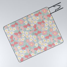 Scandinavian Summer Pastel Daisy Flower Picnic Blanket