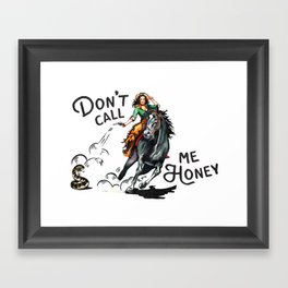 "Don't Call Me Honey" Cowgirl On Horseback Shooting a Rattlesnake Framed Art Print