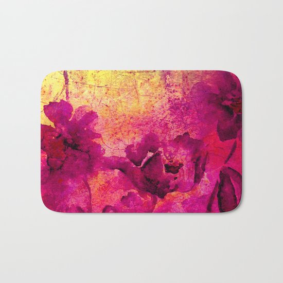 floral in deep pink and yellow Bath Mat