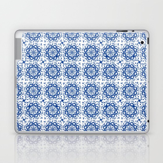 Vintage Navy Blue On White Quilt Mid-Century Modern Pattern Laptop & iPad Skin