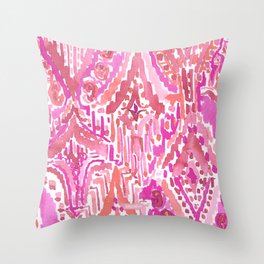 SUNSET DROPS OF WONDER Pink Ikat Watercolor Tribal Throw Pillow