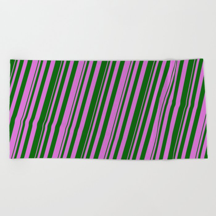 Orchid & Dark Green Colored Lined/Striped Pattern Beach Towel