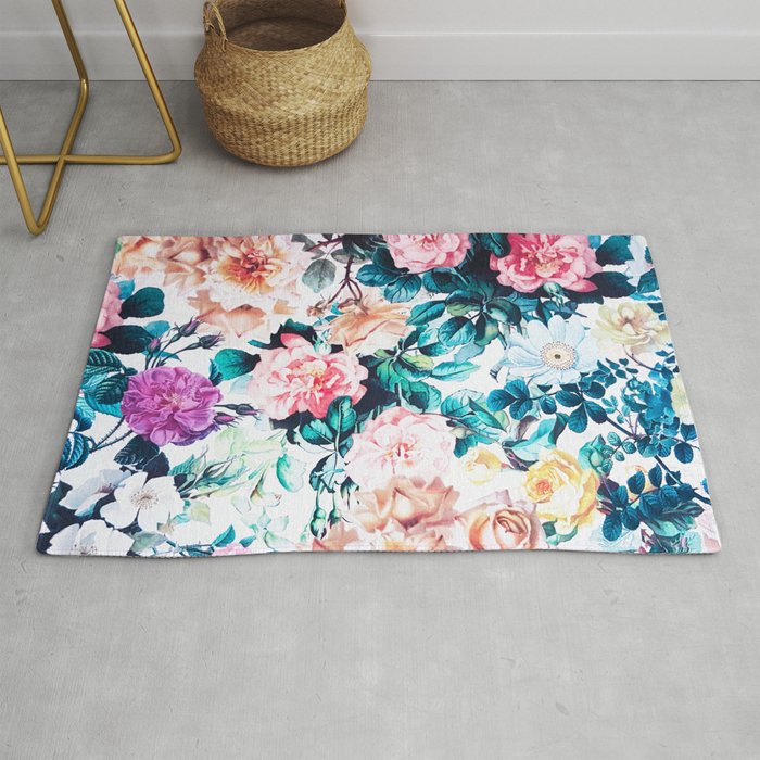 Modern blush pink green watercolor roses floral Rug by Pink Water ...