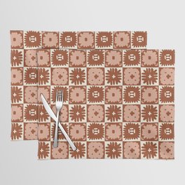 Checkered Flowers in Rust Placemat | Checkers, Drawing, Brown, Botanical, Rust, Flower, Checkered, Spring, Summer, Terracotta 