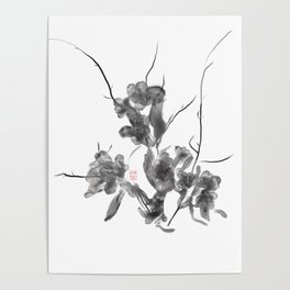 sumi e ink chinese brush flowers Poster
