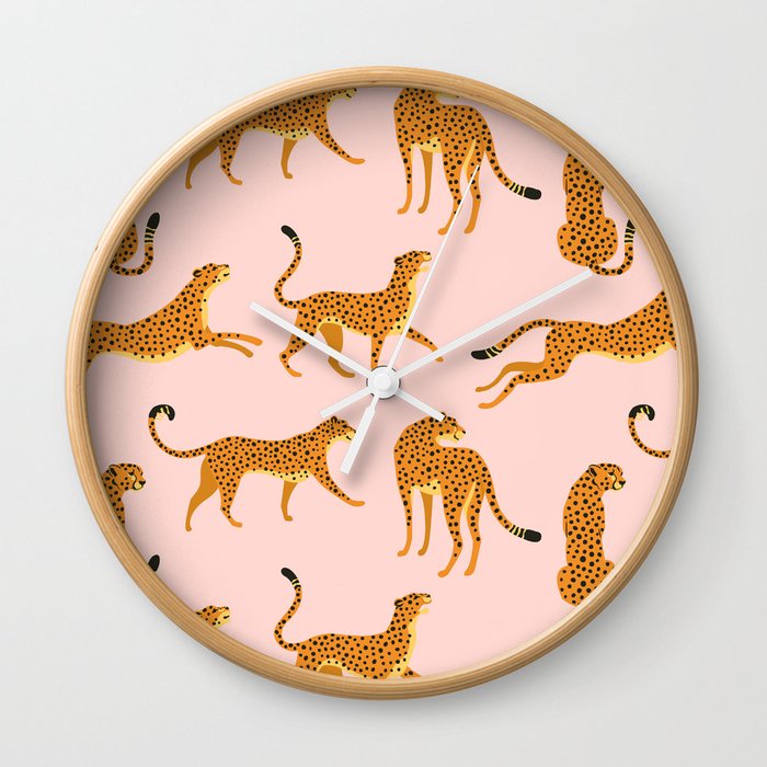 Leopard jaguar pink memphis pattern Wall Clock